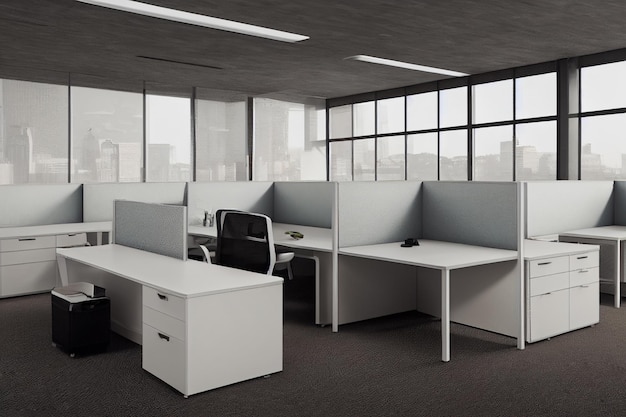 테이블과 의자가 있는 사무실 공간 직장인들을 위한 공간 열린 공간