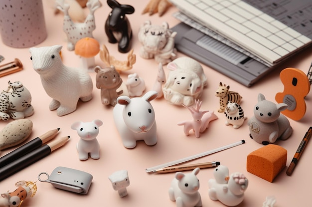 Photo office supplies and cute animals