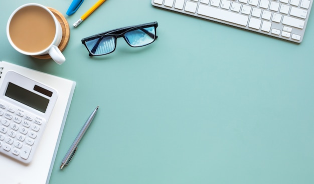 Office supplies on desk table