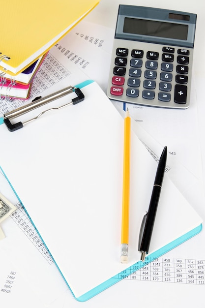 Office supplies and documents close up