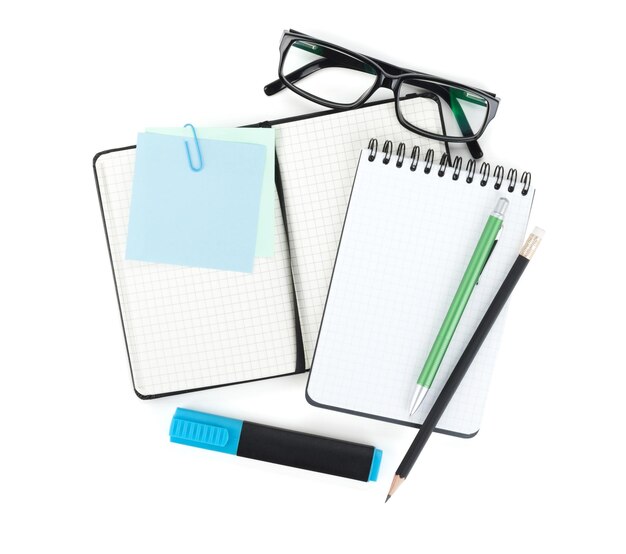 Photo office supplies and glasses