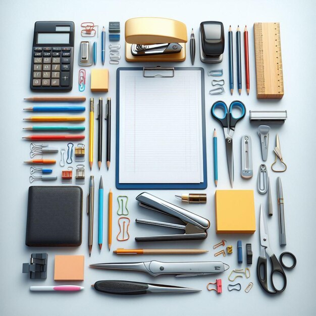 Office supplies realistic photo