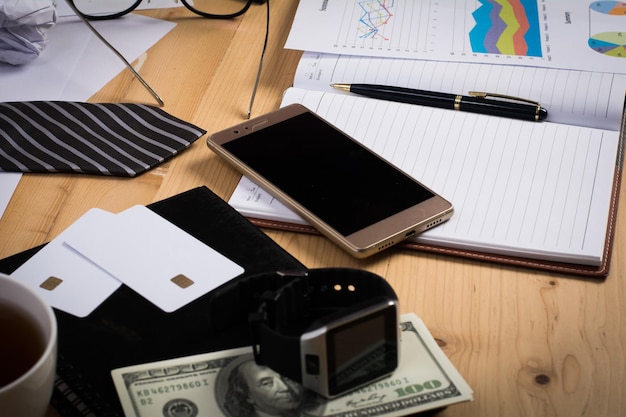 Photo office supplies on table