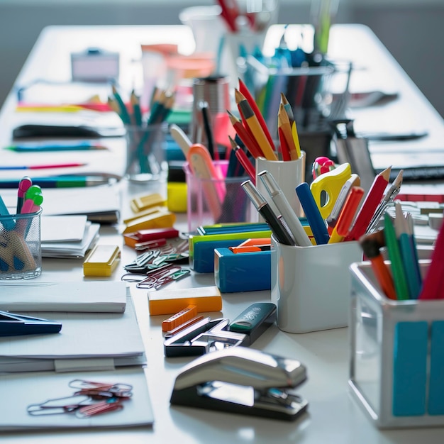 Photo office supplies on table