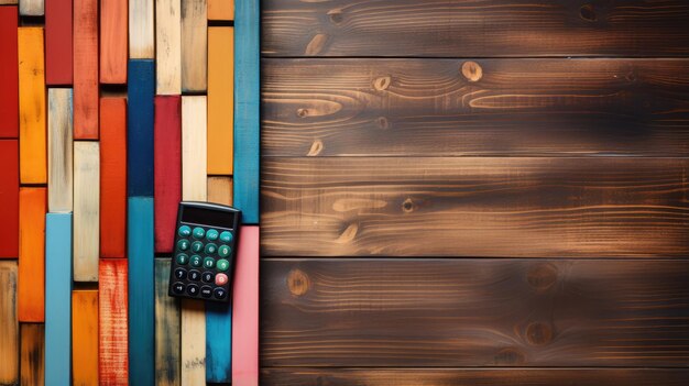 Office supplies on wooden background