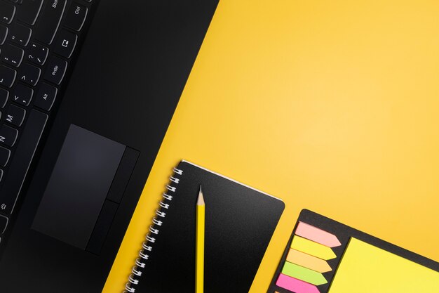 Photo office supplies on a yellow background.