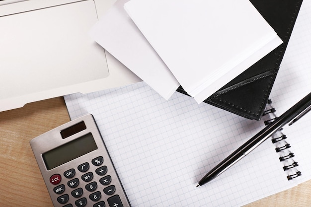 Office supply and laptop closeup