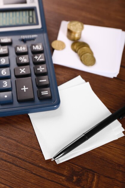 Office supply on wooden background