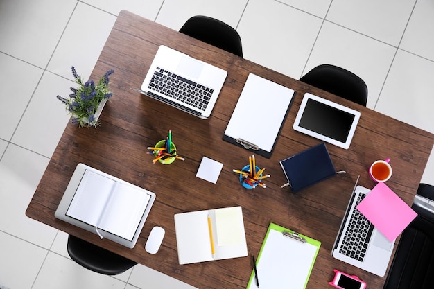 Photo office table for meetings top view