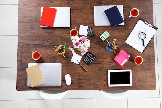 Photo office table for meetings top view