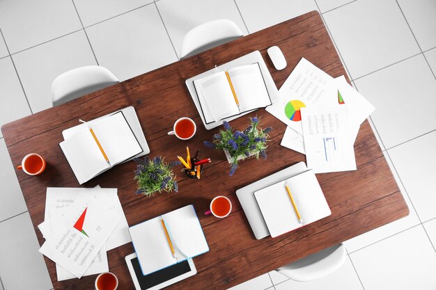 Photo office table for meetings top view