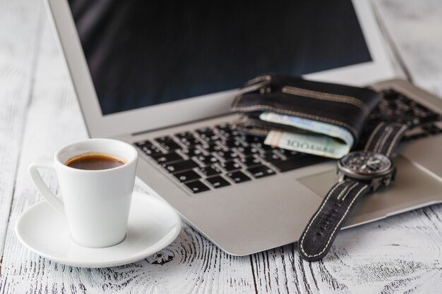 Office table with pc, coffee cup