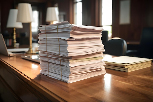 Photo office table with a stack of financial documents