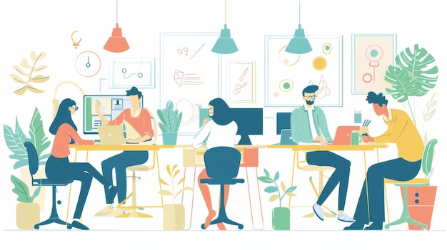 An office team working together to accomplish a task Modern illustration in flat style