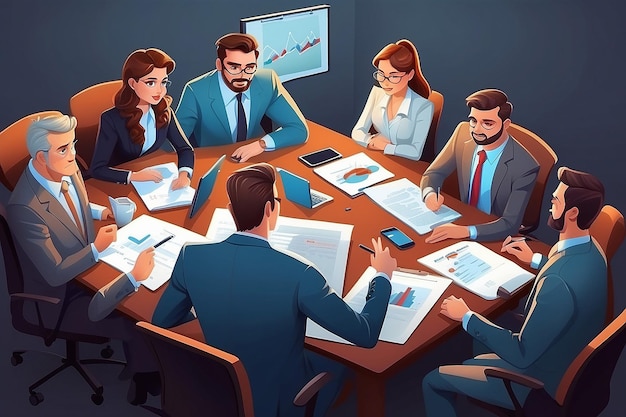 Office teamwork or business meeting Busy corporate cartoon work