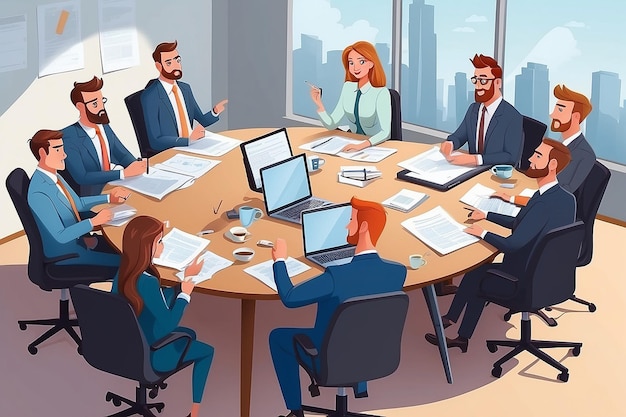 Office teamwork or business meeting Busy corporate cartoon work