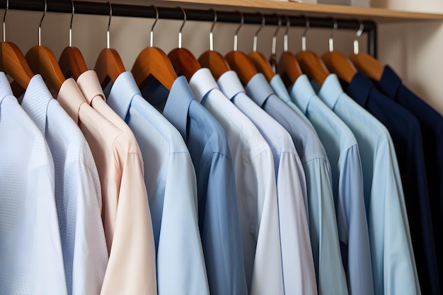 Office wear men shirts hanging on a rack