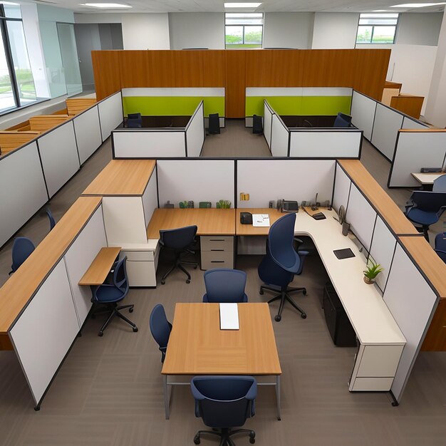 An office with cubicles each personalized decor to reflect individual styles generated by AI