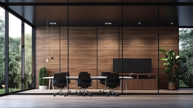Office With Glass Wall and Desk A Functional Workspace for Productivity