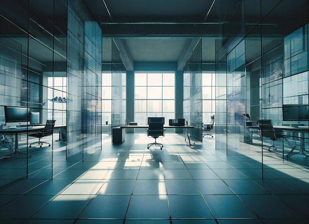 An office with large squares and chairs