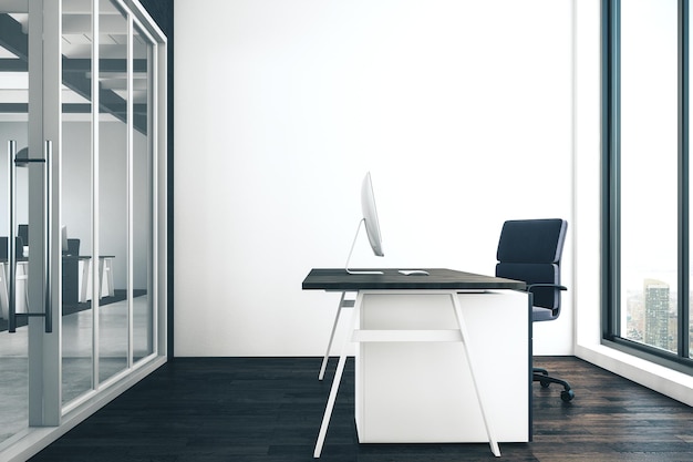 Office with workplace and computer screen