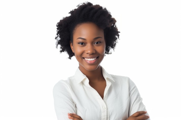 an office woman smiling isolated on clear white