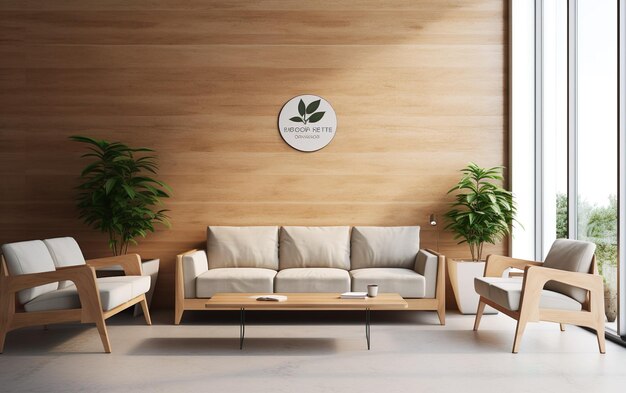 Office wooden lobby waiting room for company wall