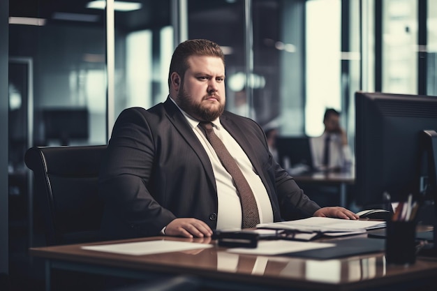 Office worker beautiful man at workplace Plussize manager