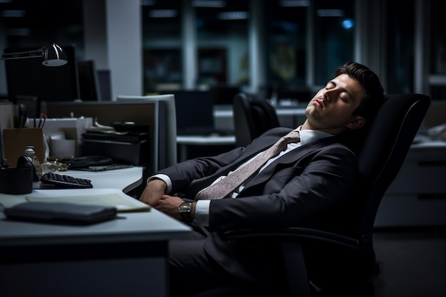 An office worker dozing off in his chair at the desk Generative Ai