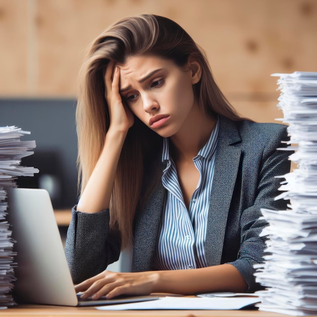 office worker people working with stack of papers ai generative
