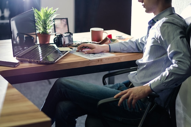 Office workspace. comfortable workplace. man working in modern interior