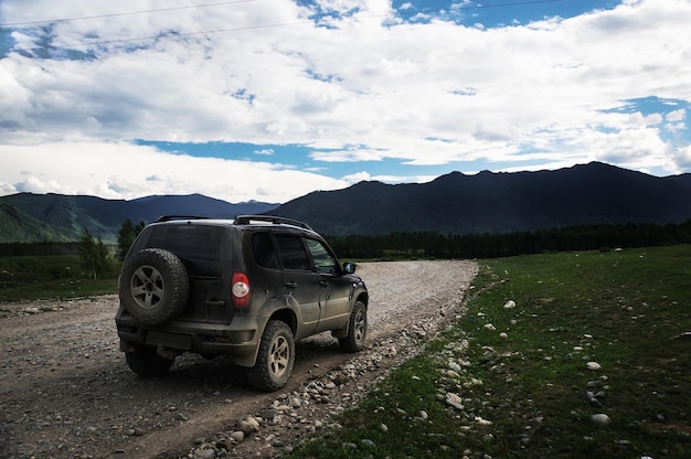 Offroad car concept with mountains