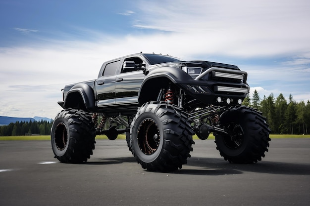 Photo offroad car muscle truck with huge giant wheels generative ai