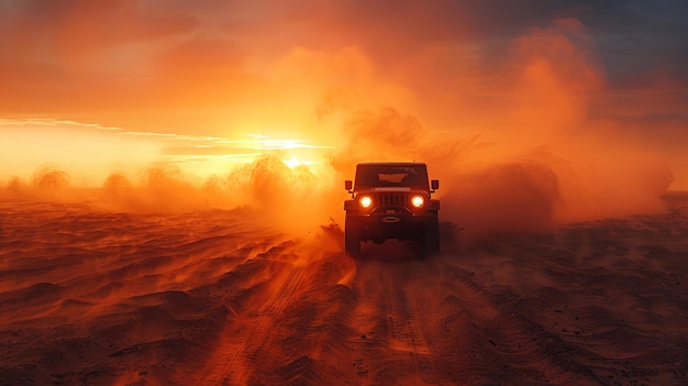 Offroadvoertuigen die een stoffige woestijn doorkruisen Generative Ai