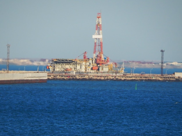 Offshore drilling rig Port of Aktau Caspian Sea Kazakhstan 14 July 2019 year Mangistau region