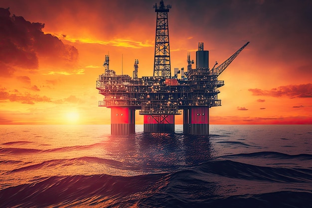 Offshore drilling rig at sea Oil and gas industry Generative AI