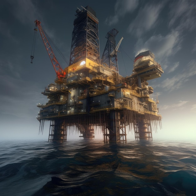 Offshore Jack Up Rig in het midden van de zee generatieve Ai