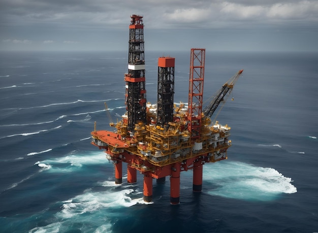曇りの日の石油・ガス業界の風景の海洋石油掘削装置