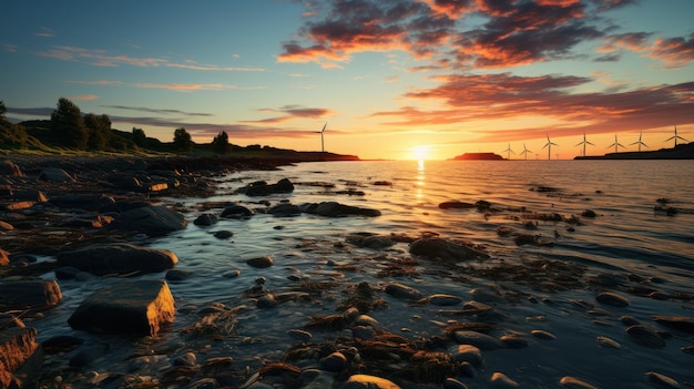 Offshore Wind Turbine At sunset view