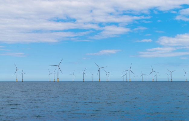 Offshore Wind Turbine in a Windfarm under construction off the England Coast