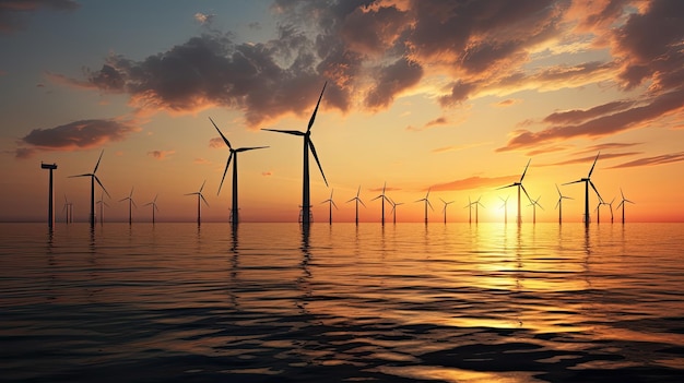 Offshore windturbines bij zonsondergang