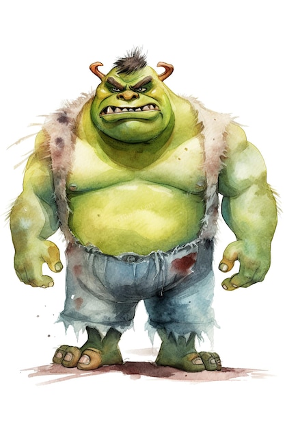 Ogre giant colossus watercolor clipart cute isolated on white background with Generative AI