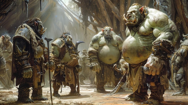 Ogres comparing club sizes at a brute force sports shop