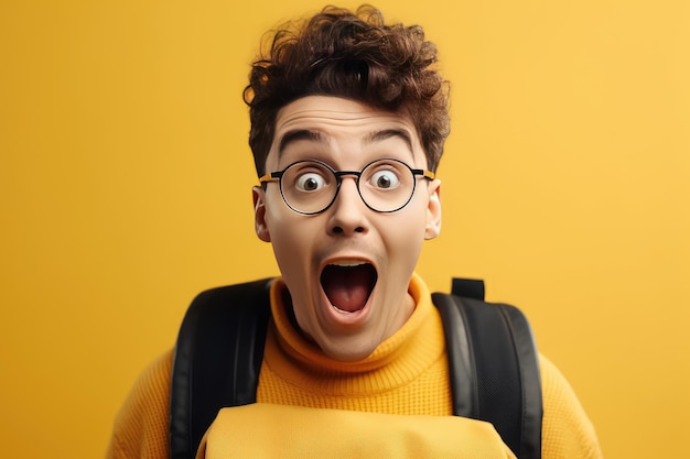 Oh my god wow really shocked young man looking at camera with wide opened mouth and bugged eyes isolated on yellow background