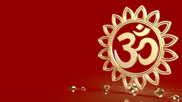 Photo the ohm gold on red background 3d rendering