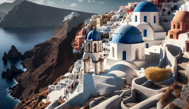 Oia Santorini Griekenland Koepel Kerk Eilanden Afbeelding Ai Gegenereerde Kunst