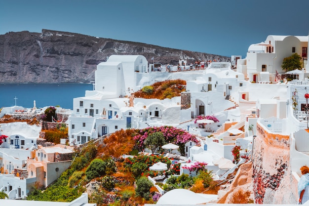 Oia stad op Santorini eiland, Griekenland.