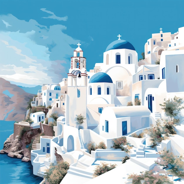 Oia town in Santorini island in Greece Generative ai