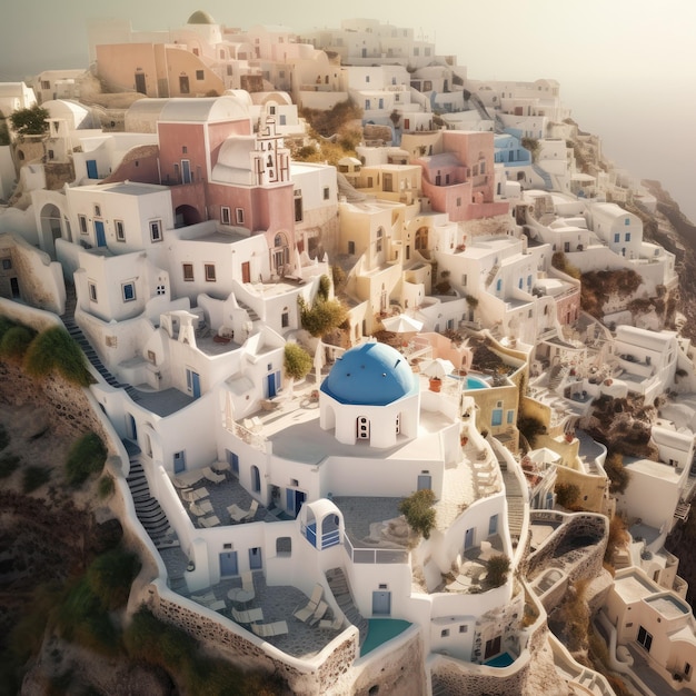 Oia town in Santorini island in Greece Generative ai