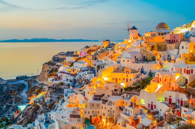 Oia village at night Santorini